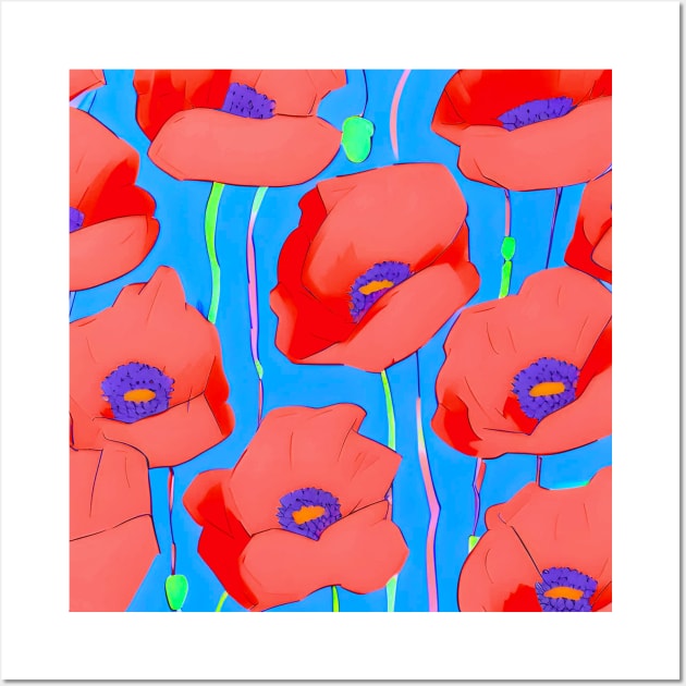 Field of Red Poppies Flower Pattern (MD23Mrl001) Wall Art by Maikell Designs